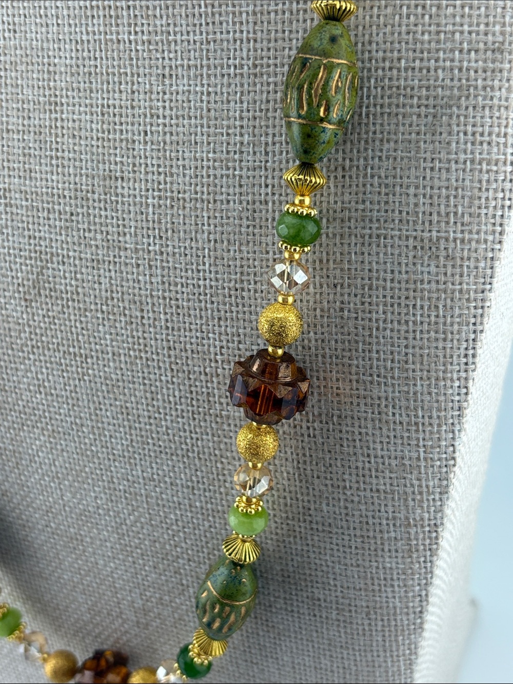 Czech Glass Crown Bead Necklace | Gold Inlay | Artisan Statement - Picture 4 of 6